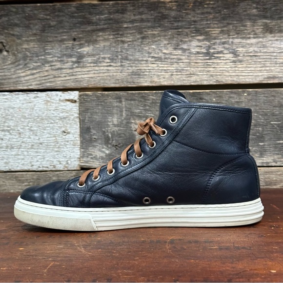 GUCCI Men’s Microsoft Blue Leather High-Top Sneakers White Laces US sz 8 - Picture 3 of 13